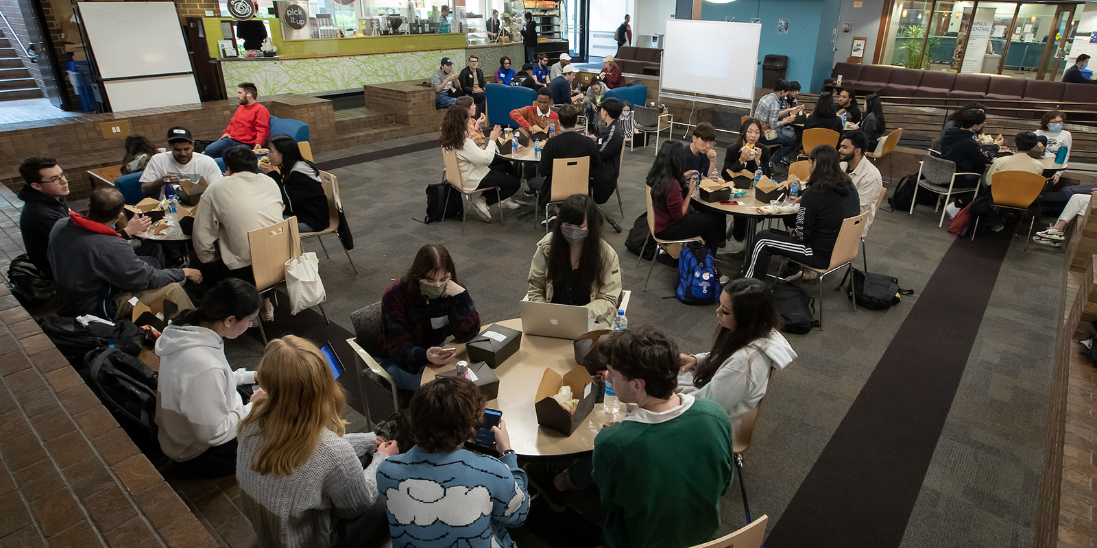 Students gather in the Schmitt Academic Center 