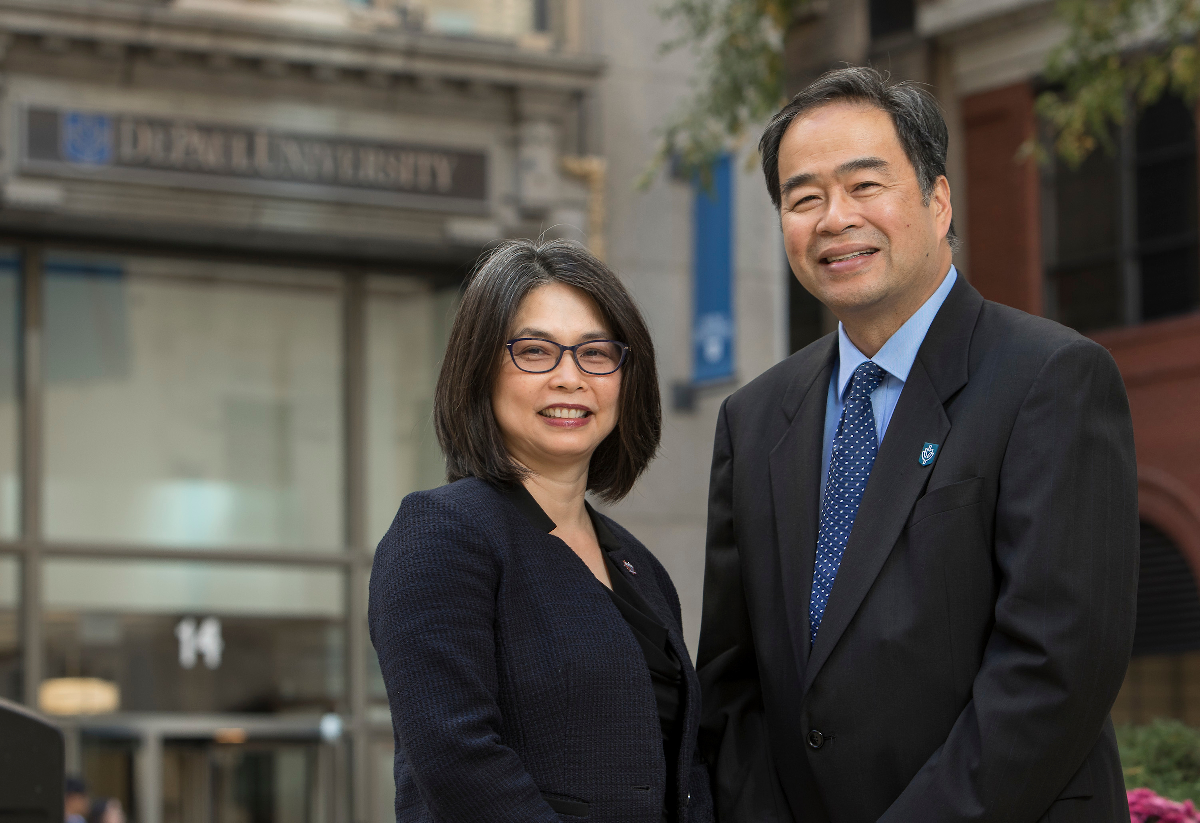 Portrait of A. Gabriel Esteban, Ph.D., president of DePaul University in Chicago, and his wife, Josephine.