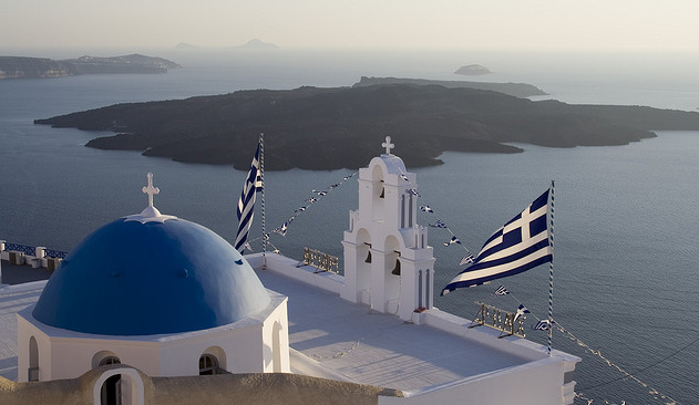 Greece flags in Santorini