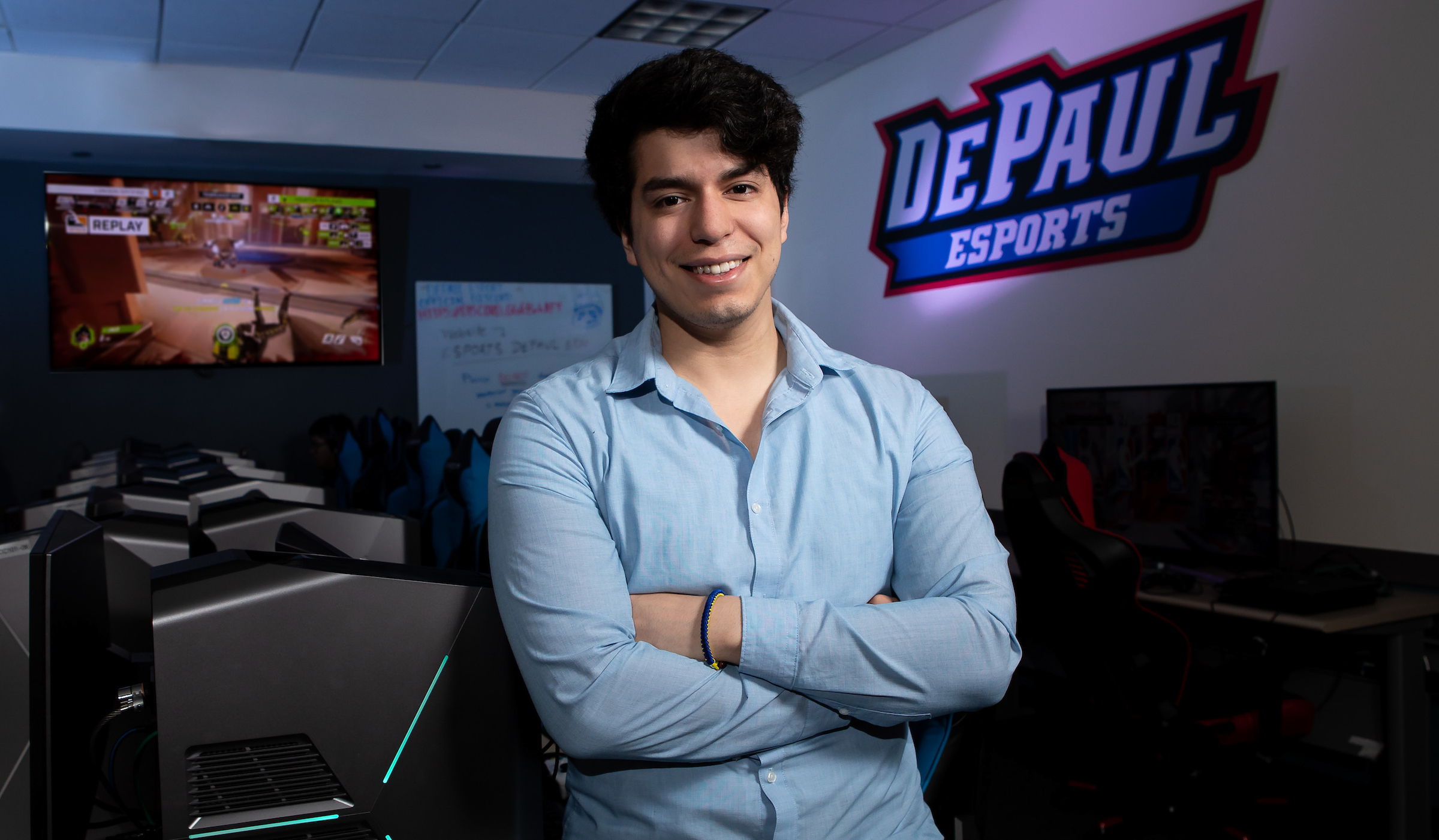 Portrait of Esteban Perez in DePaul Esports Gaming Center