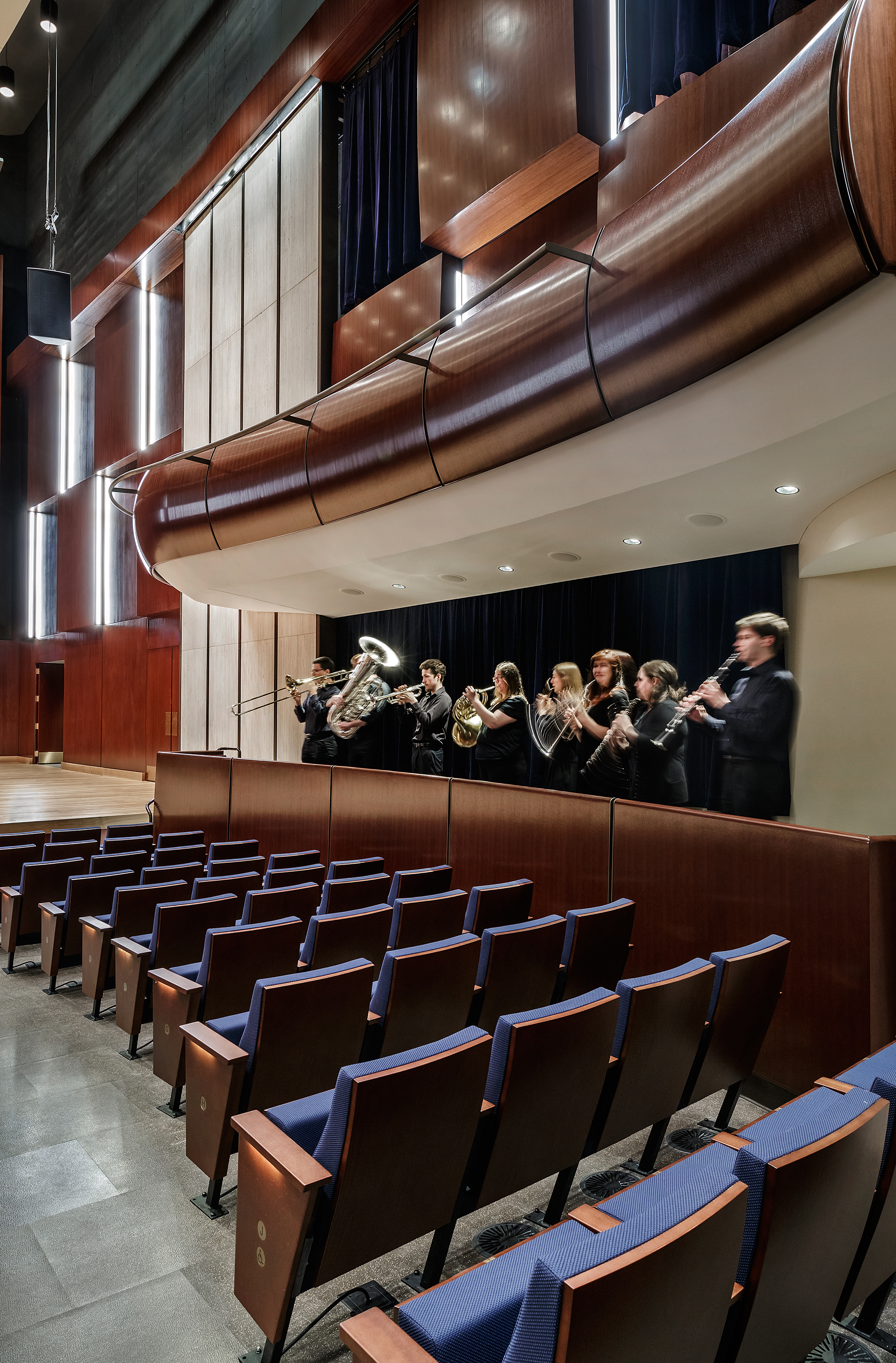 The 505-seat Mary Patricia Gannon Concert Hall inside the DePaul University School of Music Holtschneider Performance Center. 