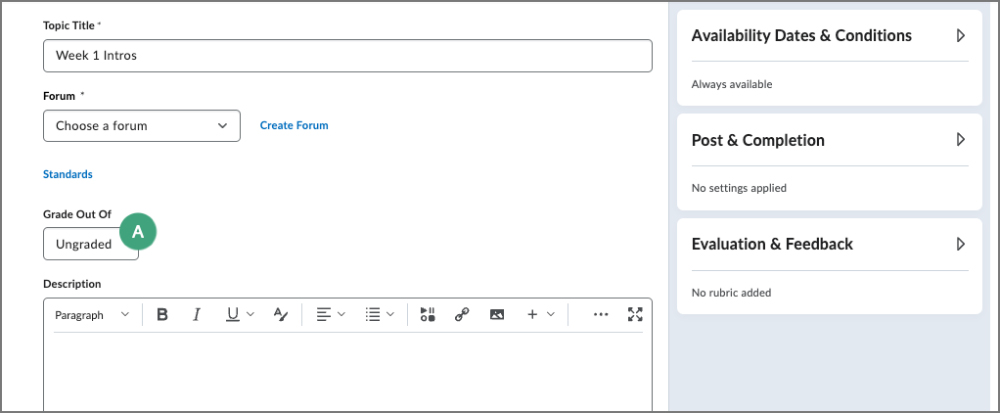 screenshot of the create a discussion topic interface