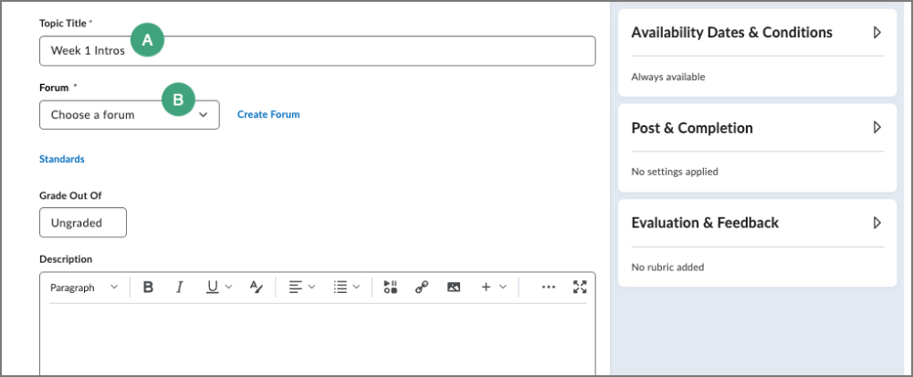 screenshot of the create a discussion topic interface