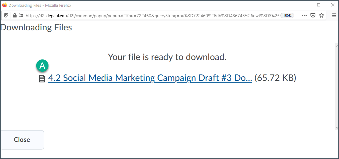 Visual of the link to the zip file created via the bulk download process.