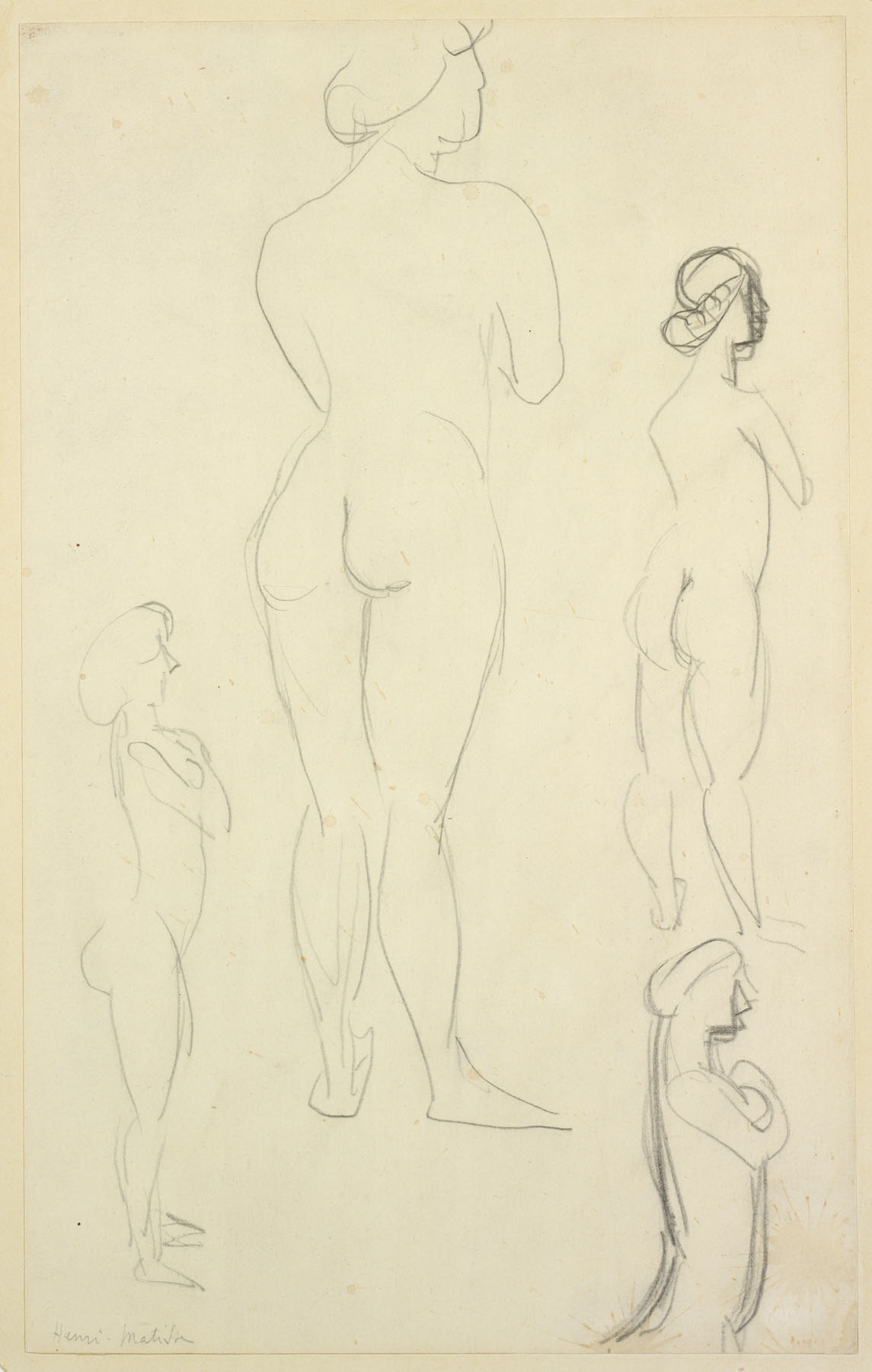 Henri Matisse, Four Studies of a Nude, ca. 1910. Crayon on wove paper. Gift of Mrs. Gustav Radeke, Museum of Art, Rhode Island School of Design, Providence, 22.296