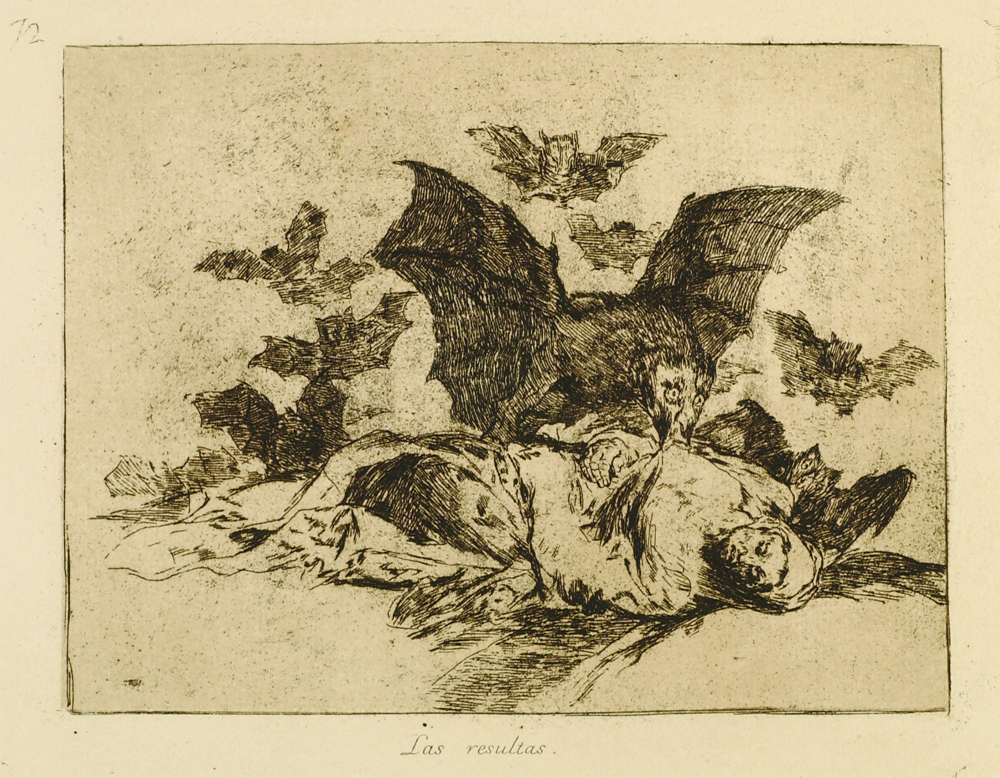 Francisco de Goya y Lucientes, Las resultas (The consequences), from the series “The Disasters of War,”  ca. 1820 (1863 1st ed.). Sixth edition printed in the Calcografía nacional for the Royal Academy of San Fernando in 1930. Etching on laid Arches paper. Courtesy of the Grinnell College Art Collection, Gift of Helena Percas de Ponseti and Ignacio V. Ponseti.