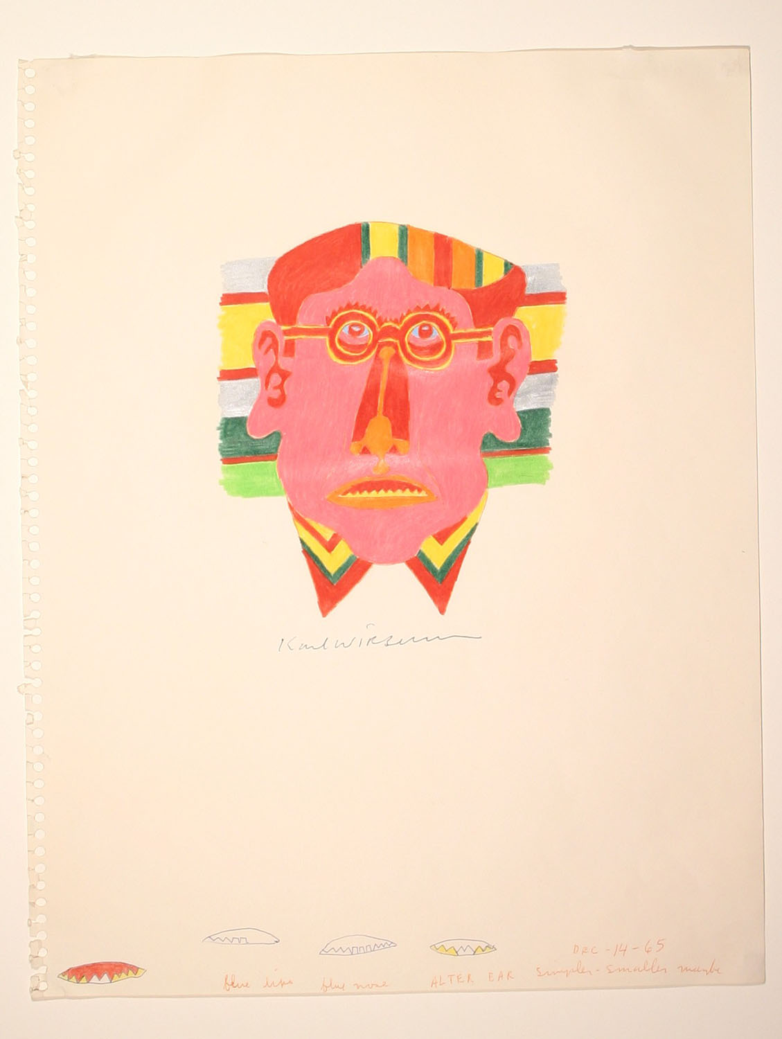 Karl Wirsum, Alter Ear, 1965. Wax, pigment and ink on paper. Collection of DePaul Art Museum, 2003.11