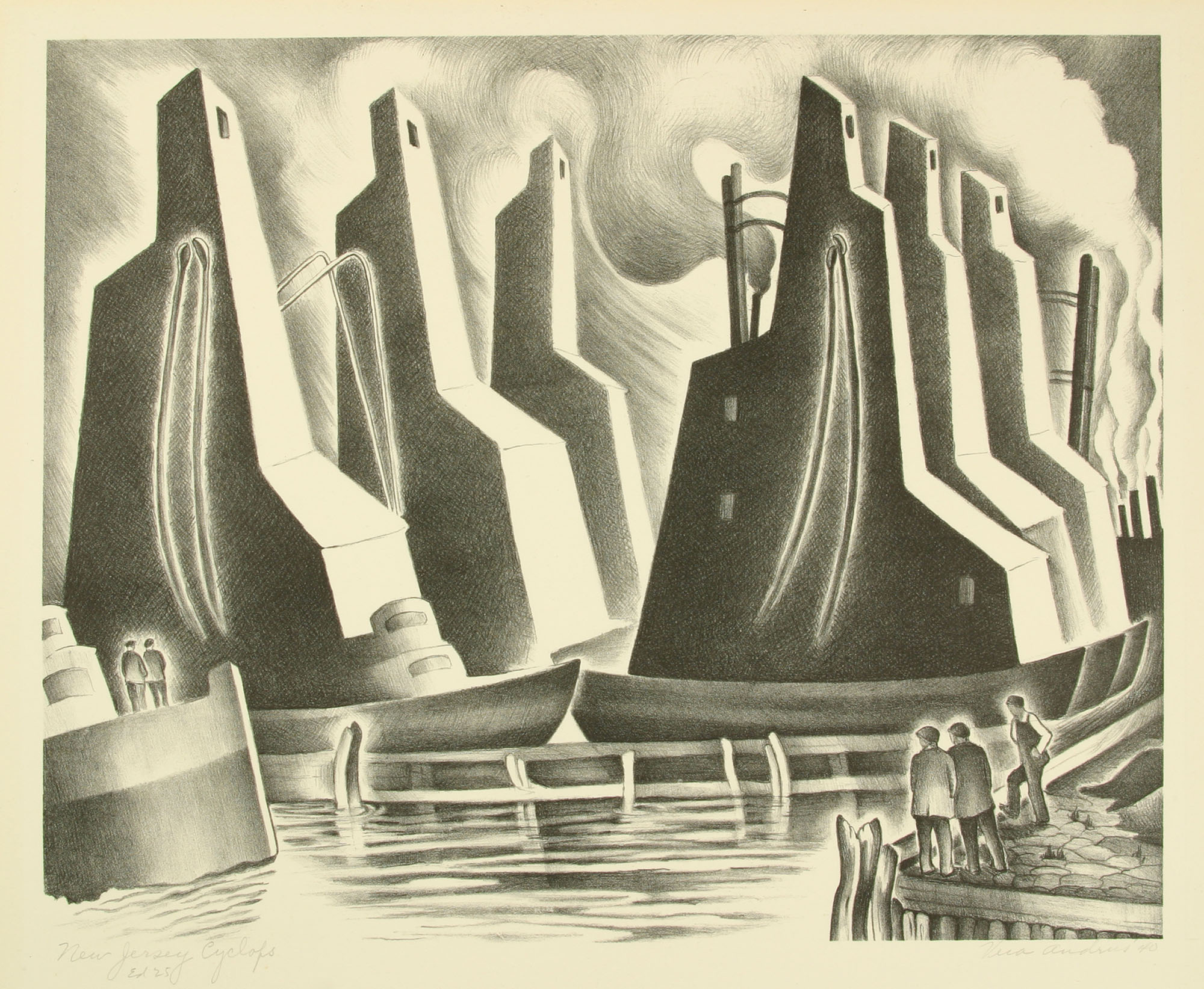 Vera Andrus, New Jersey Cyclops, 1940. Lithograph on white wove paper. Collection of DePaul Art Museum, gift of Belverd and Marian Powers Needles.