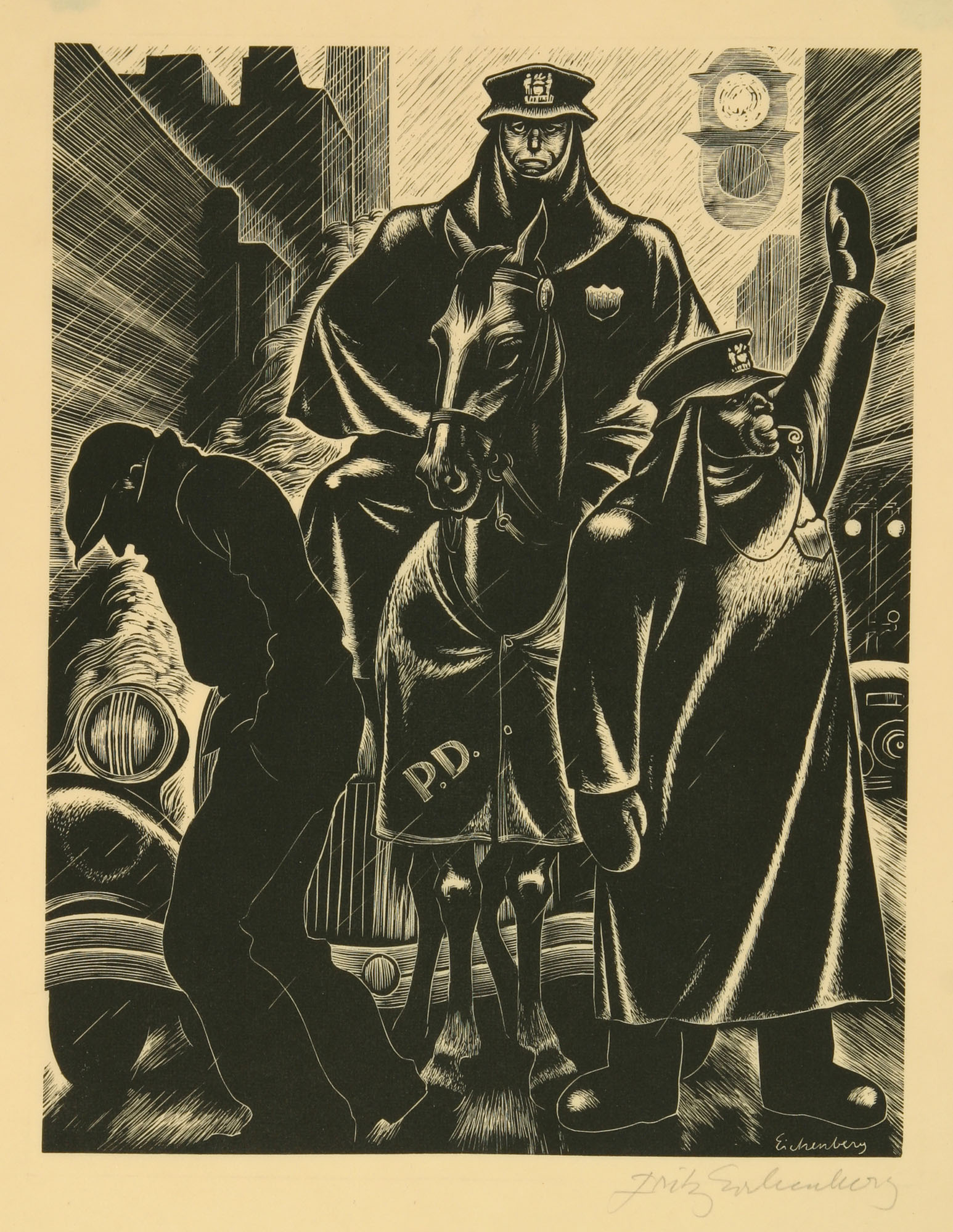 Fritz Eichenberg, April Showers, 1935. Wood engraving on paper. Collection of DePaul Art Museum, gift of Belverd and Marian Powers Needles.