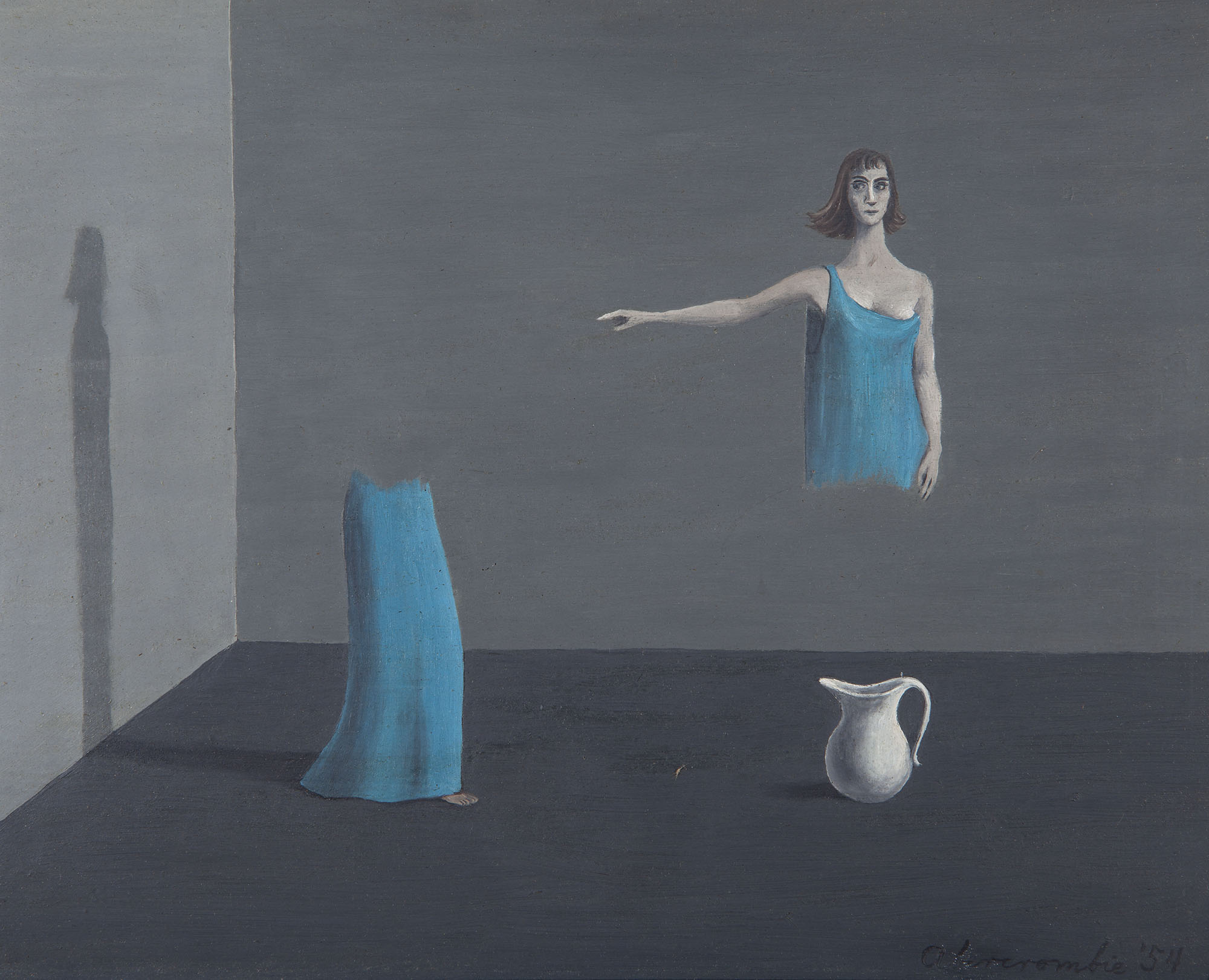 Gertrude Abercrombie, Split Personality, 1954. Oil on pressed board. Collection of DePaul Art Museum, Art Acquisition Endowment, 2010.21