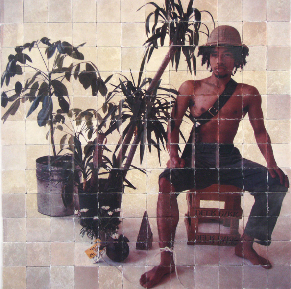 Albert Chong, Portrait of the Artist as a Victim of Colonial Mentality, 1979/2010. Photo transfer on marble tiles. Courtesy of the artist