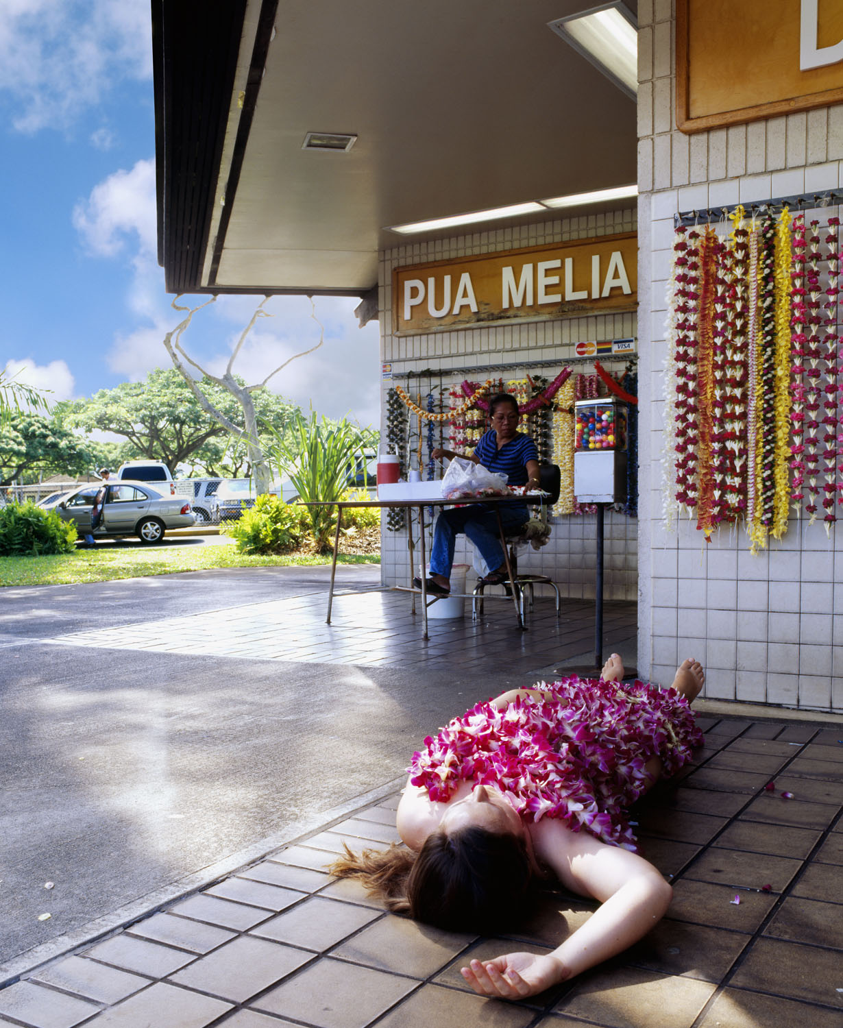 Adrienne Pao, Lei Stand Protest / Lei Pua Kapa, from the series “Hawaiian Cover-Ups,” 2004. LightJet print. Courtesy of the artist
