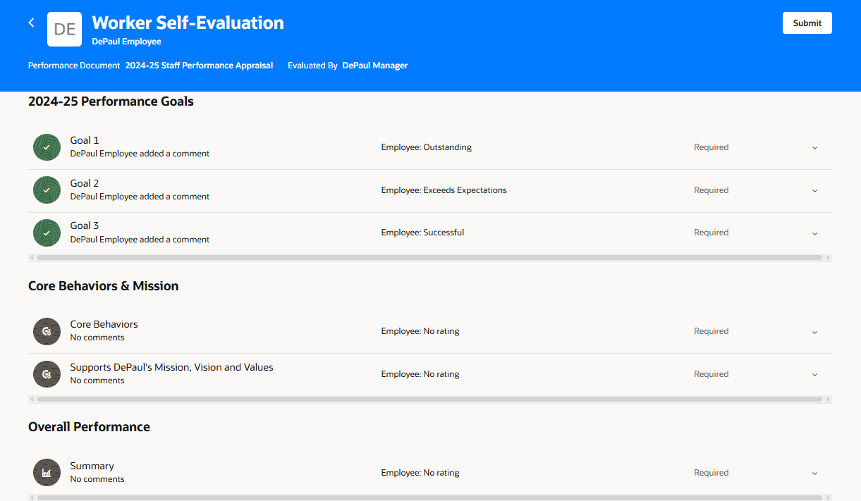 A screenshot of the new employee performance appraisal document.