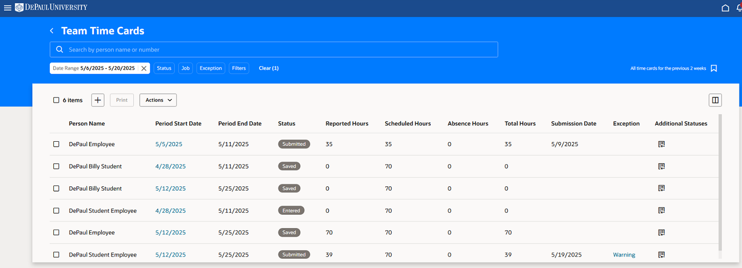 The line manager's new grid view of Team Time Cards.