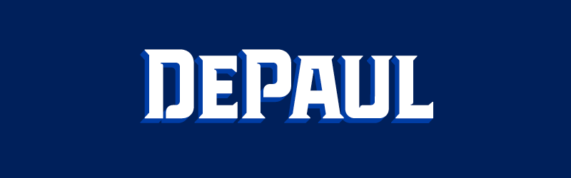 White DePaul affinity mark on navy background