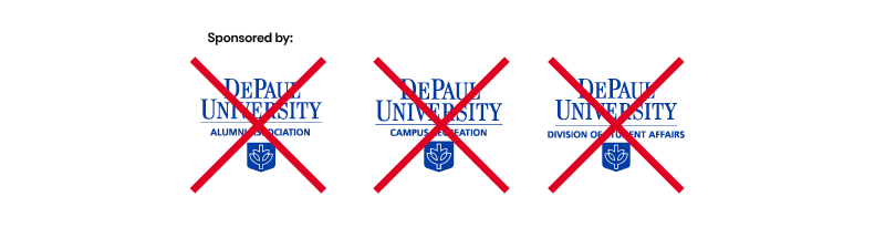 Incorrect usage: multiple DePaul logos on a single deliverable