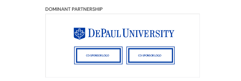 Dominant partnership: DePaul logo and signature above and larger than two logo placeholders