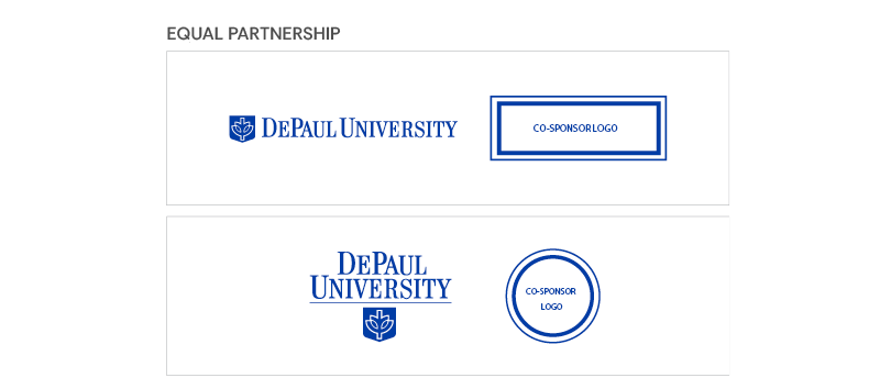 Equal partnership: DePaul logo and signature adjacent and same size as logo placeholder