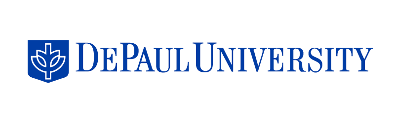 Blue DePaul logo on white background
