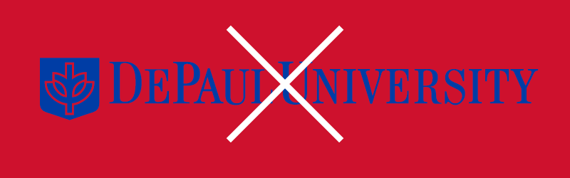 Incorrect usage: DePaul logo on red background