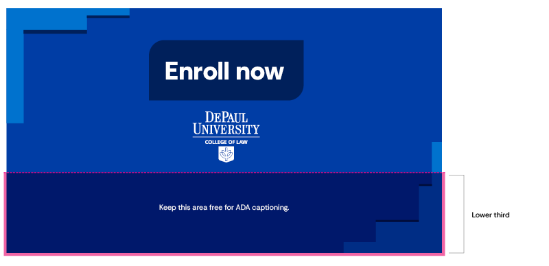 Video still with lower third highlighted as reserved for captioning