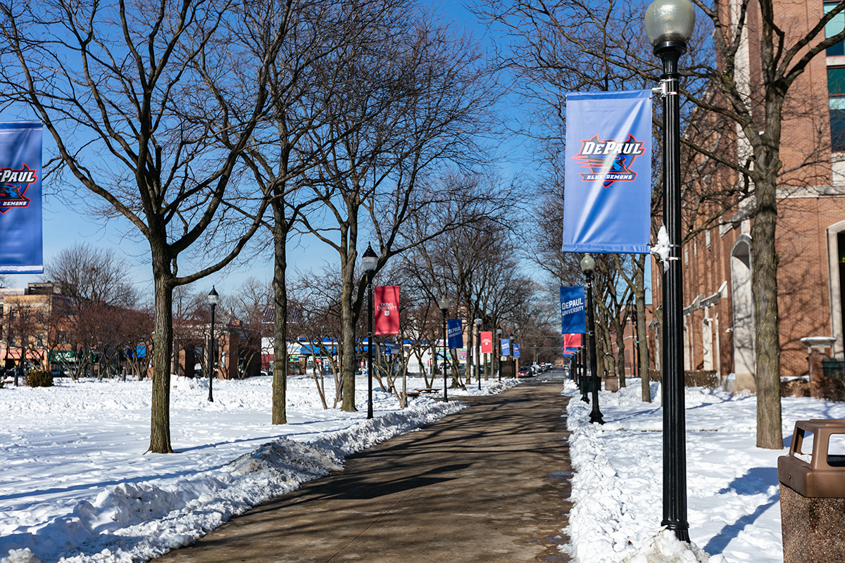 Lincoln Park campus in the winter with snow 