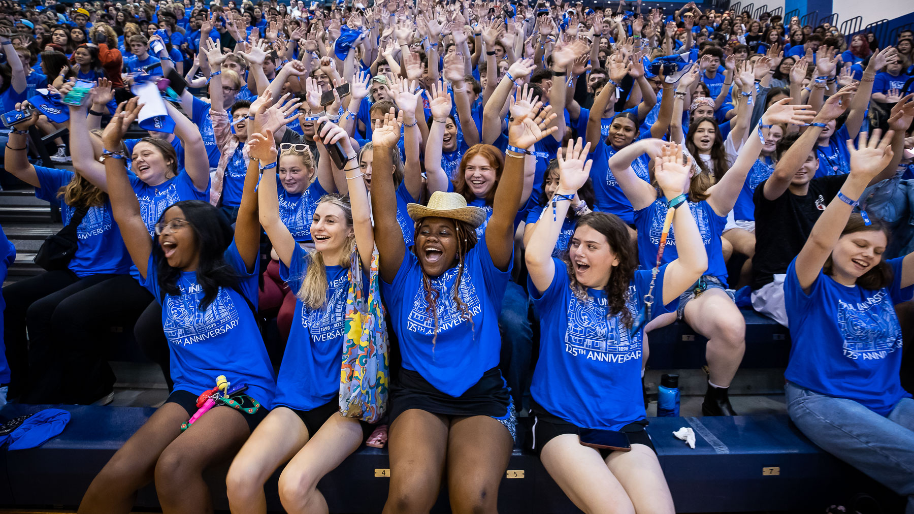 New students showed their excitement during the first Blue Demon Welcome held at the Lincoln Park Campus. (DePaul University/Jeff Carrion)
