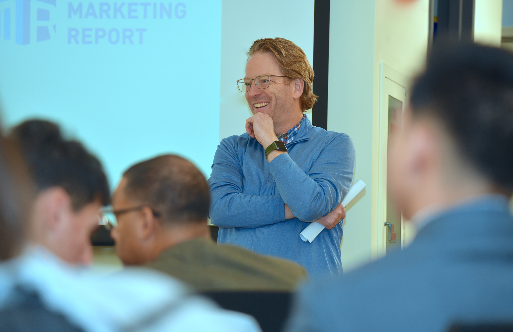 Kicking off on Monday, Nov. 28, Chris Hartweg, publisher and CEO for Team Marketing Report, lead a discussion with the class on DePaul’s Loop Campus.