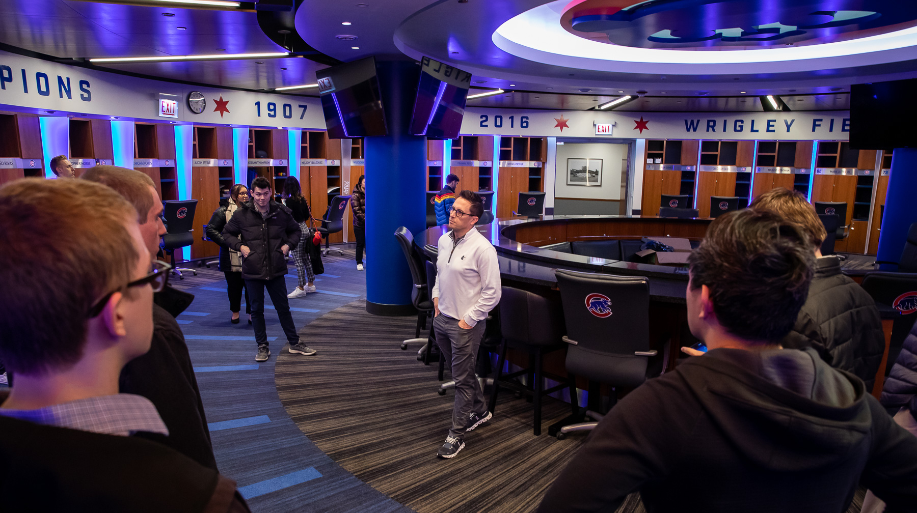 Colin Faulkner, executive vice president of Sales and Marketing and chief commercial officer for the Chicago Cubs, lead the class through the newly renovated areas beneath Wrigley Field.