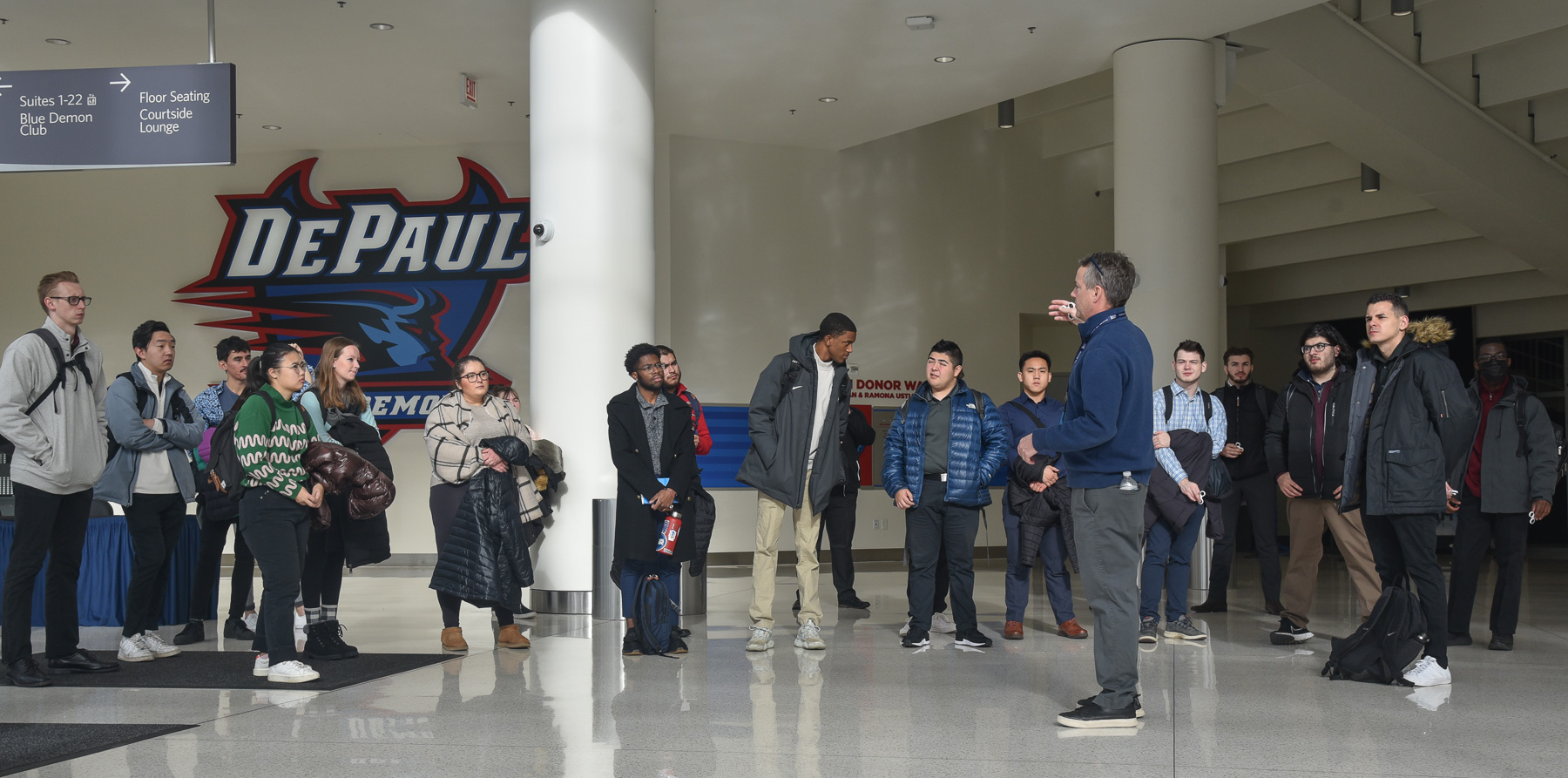 Friday morning the class headed south to Wintrust Arena and a tour with Arena Manager David Kennedy.