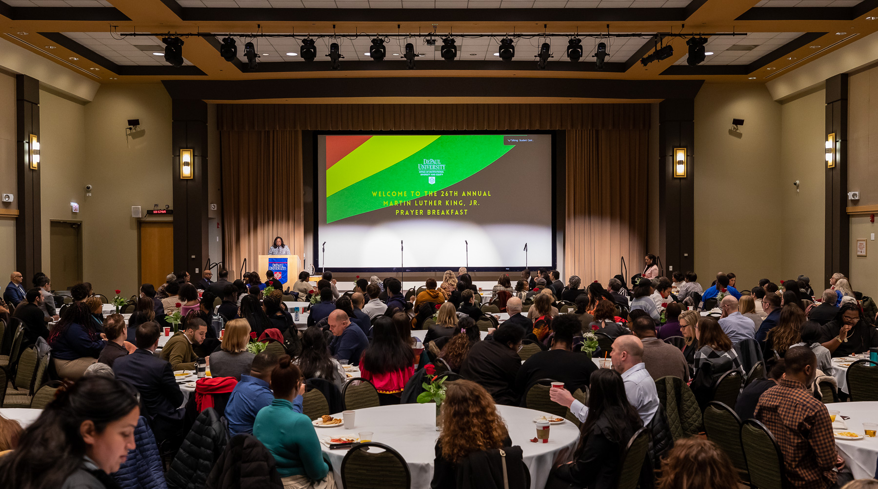 Faculty, staff, students, alumni and guests fill the Lincoln Park Student Center on Jan. 17 for the 26th annual Rev. Martin Luther King Jr. Prayer Breakfast.