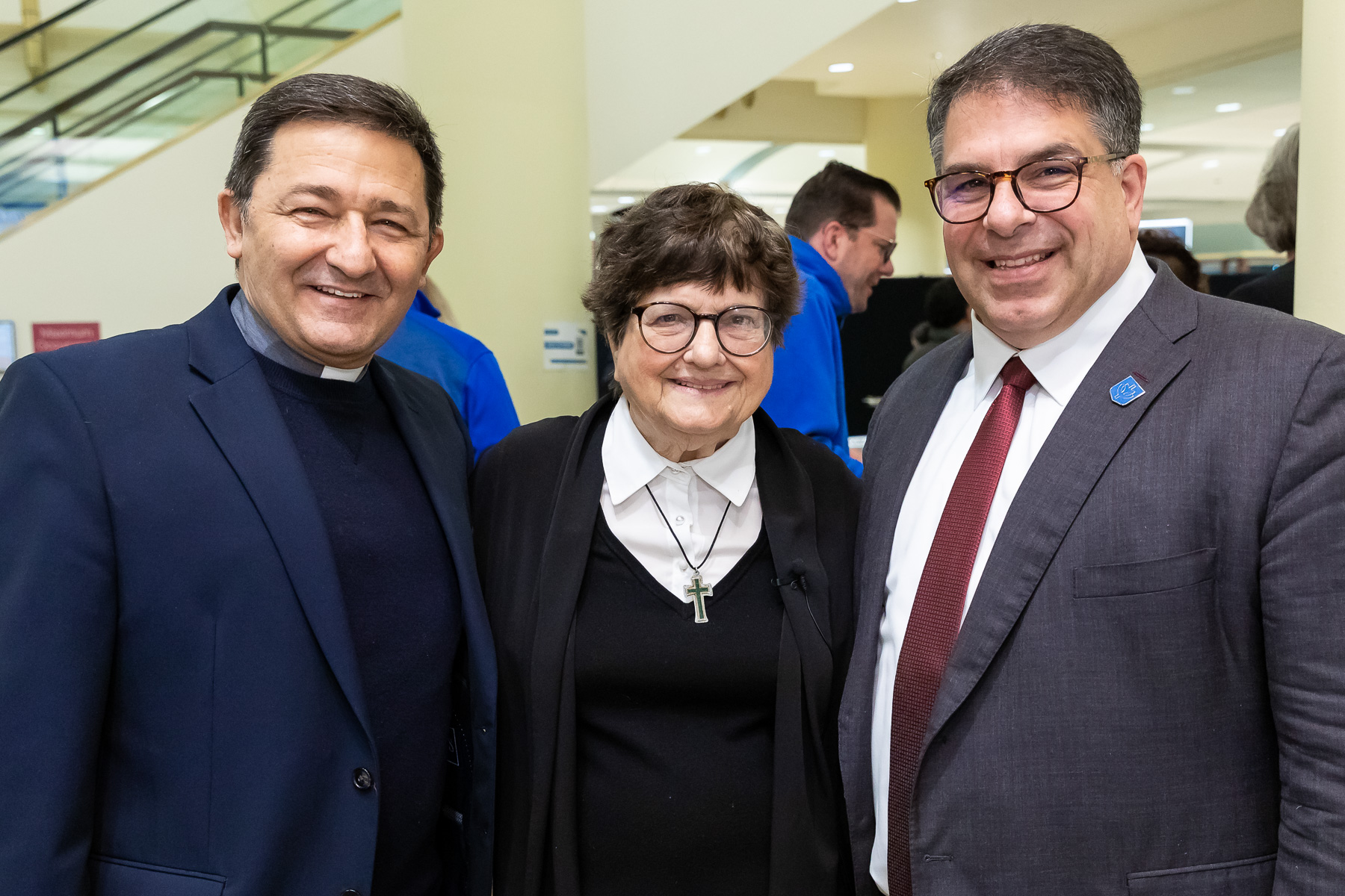 From left, Fr. Memo Campuzano, C.M., Sister Helen Prejean, C.S.J., and Rob Manuel, president of DePaul.