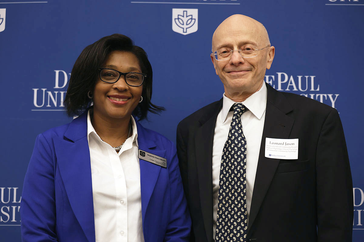 Professor Leonard Jason and College of Science and Health Dean Stephanie Dance-Barnes