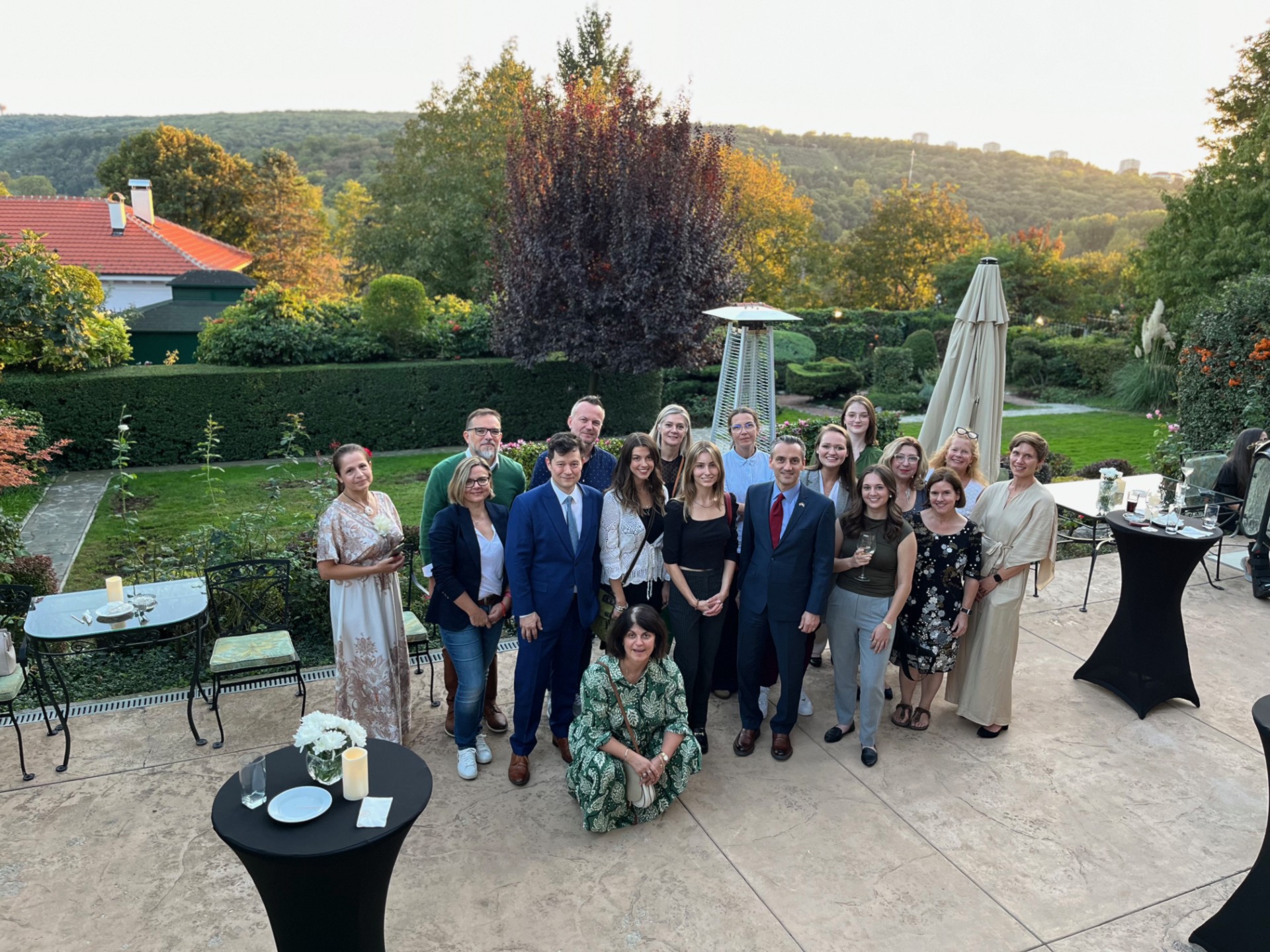 A group of Fulbright scholars on a patio