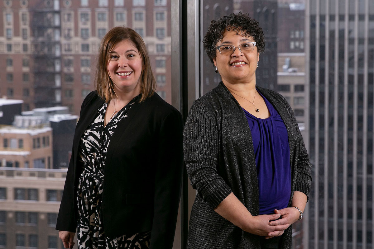 Alyssa Westring, left, and Christina Rivers have been named inaugural Presidential Fellows and will address diversity and inclusion issues during their one-year term beginning in fall 2019. (DePaul University/Jamie Moncrief)