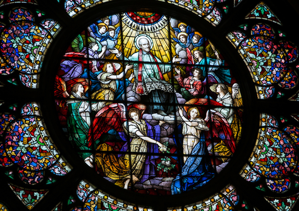 Stained glass depicting St. Vincent de Paul