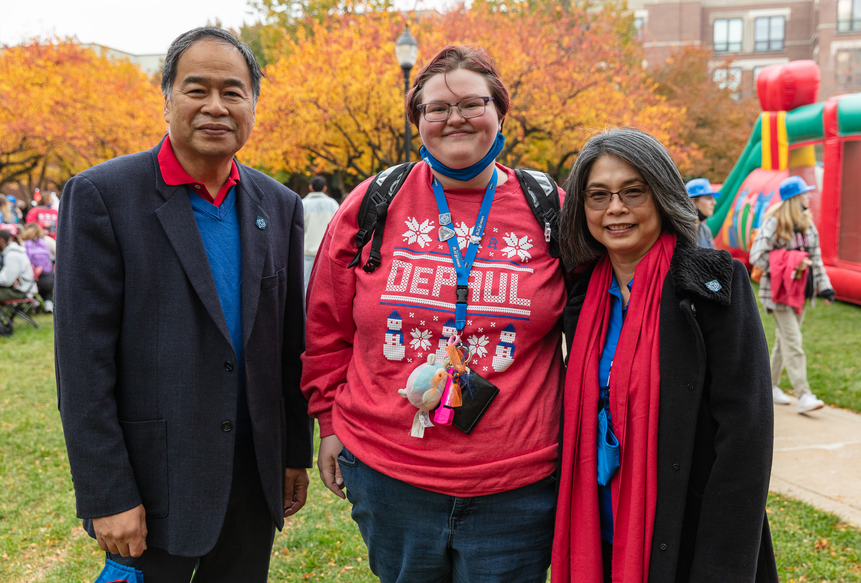 A. Gabriel Esteban, Ph.D., president of DePaul University, attended the party and had a chance to catch up with students. (DePaul University/Randall Spriggs)