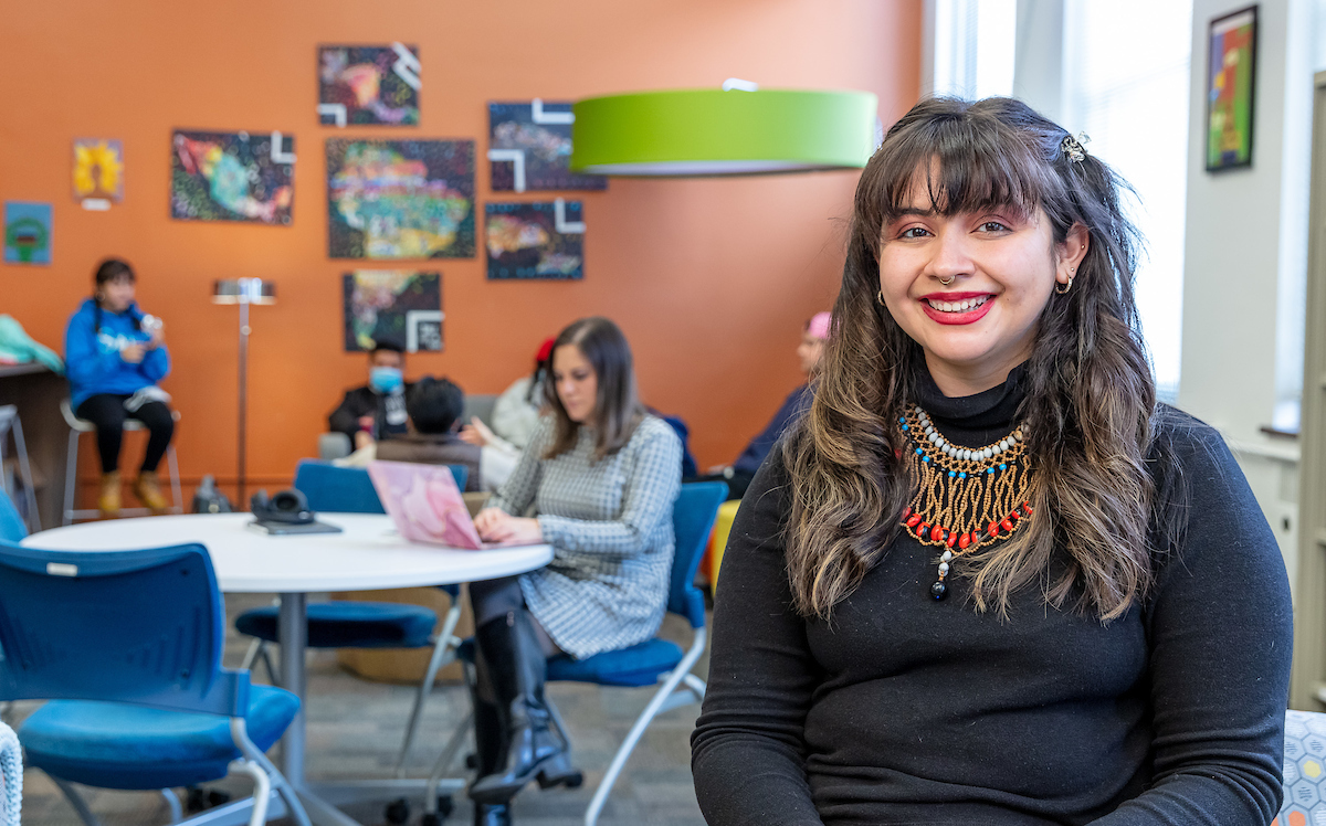 As coordinator for the Latinx Cultural Center, Mariela Aranda works with student leaders and organizations to formulate on-campus resources and connect Latinx students and all DePaul students to Chicago-based resources, opportunities, organizations, community leaders and artists. (DePaul University/Randall Spriggs)