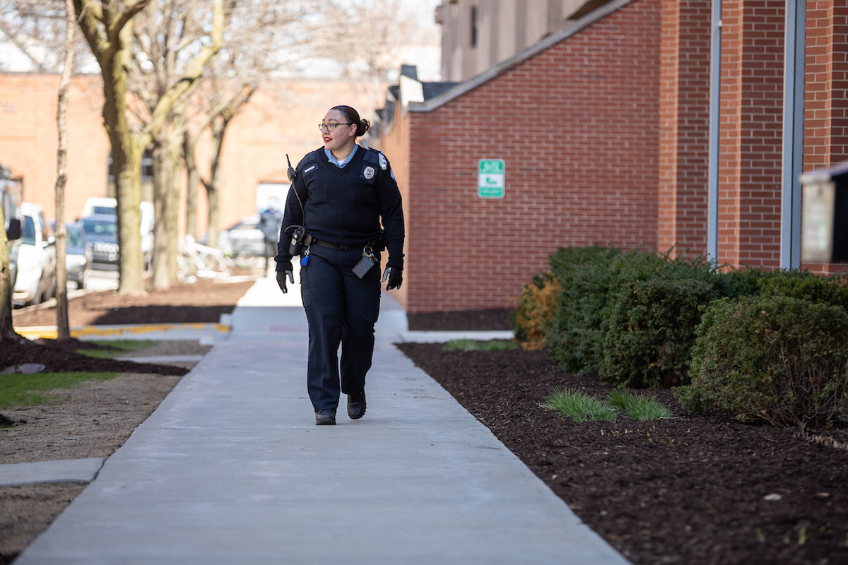 A DePaul Public Safety officer patrols the campus