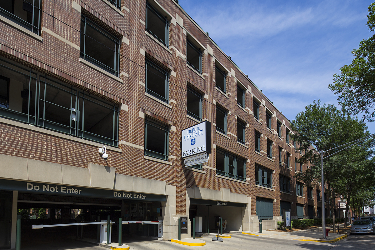 Clifton parking garage on DePaul's Lincoln Park campus