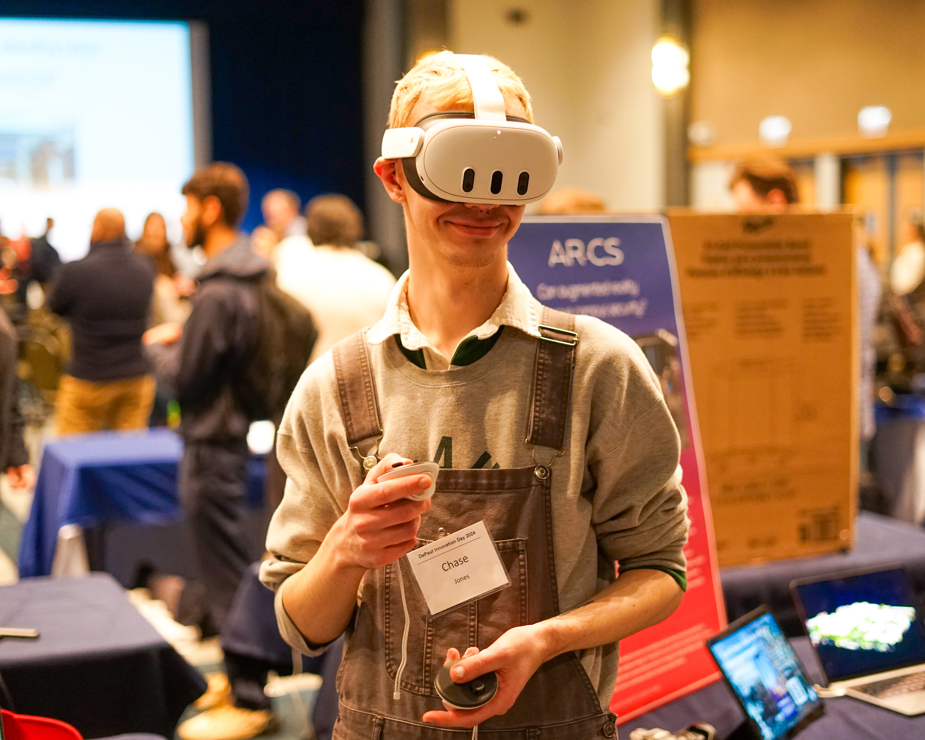Participant wearing a virtual reality headset over their eyes