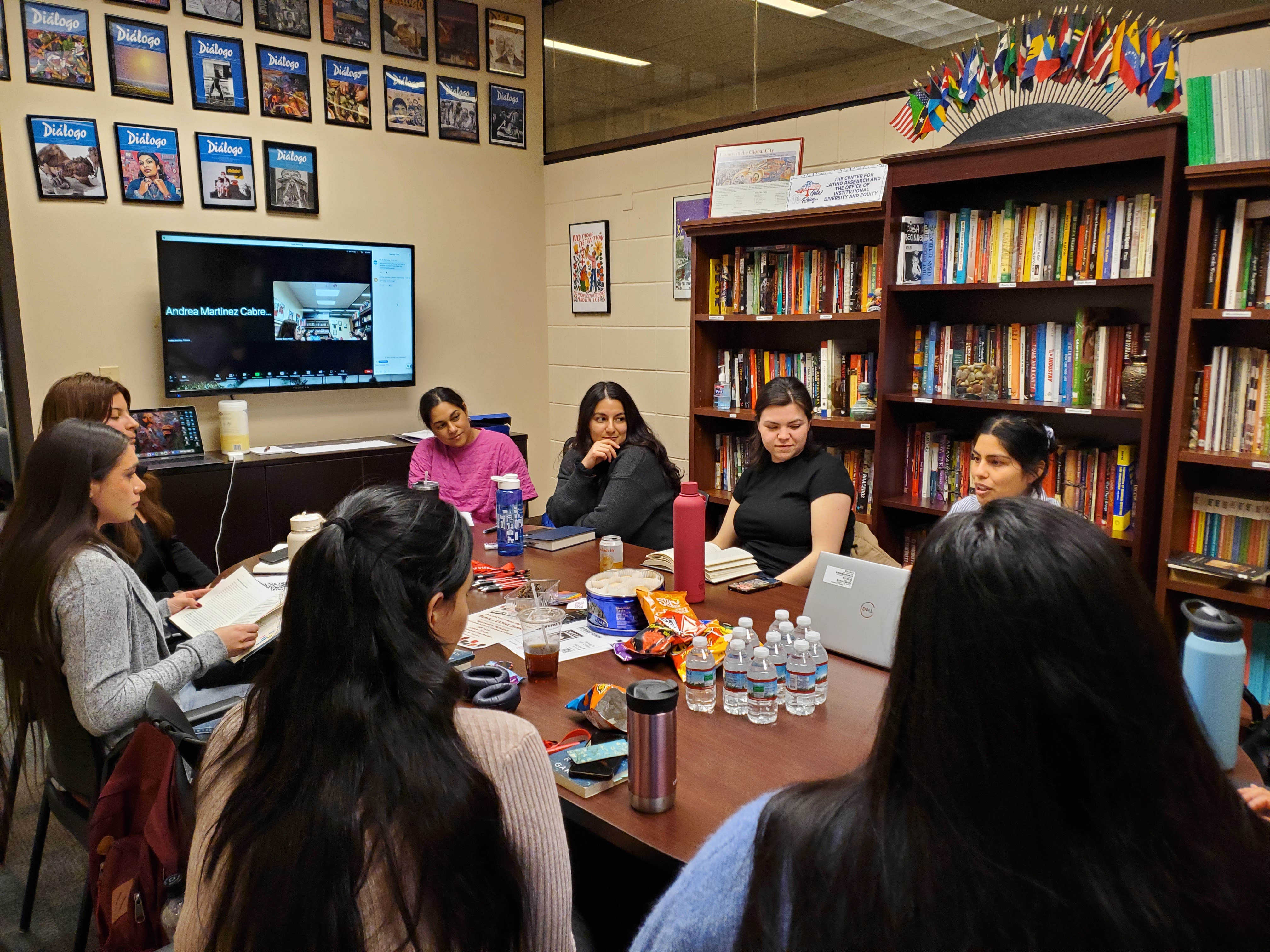 Latinx Book Club members mid discussion at the Center for Latino Research