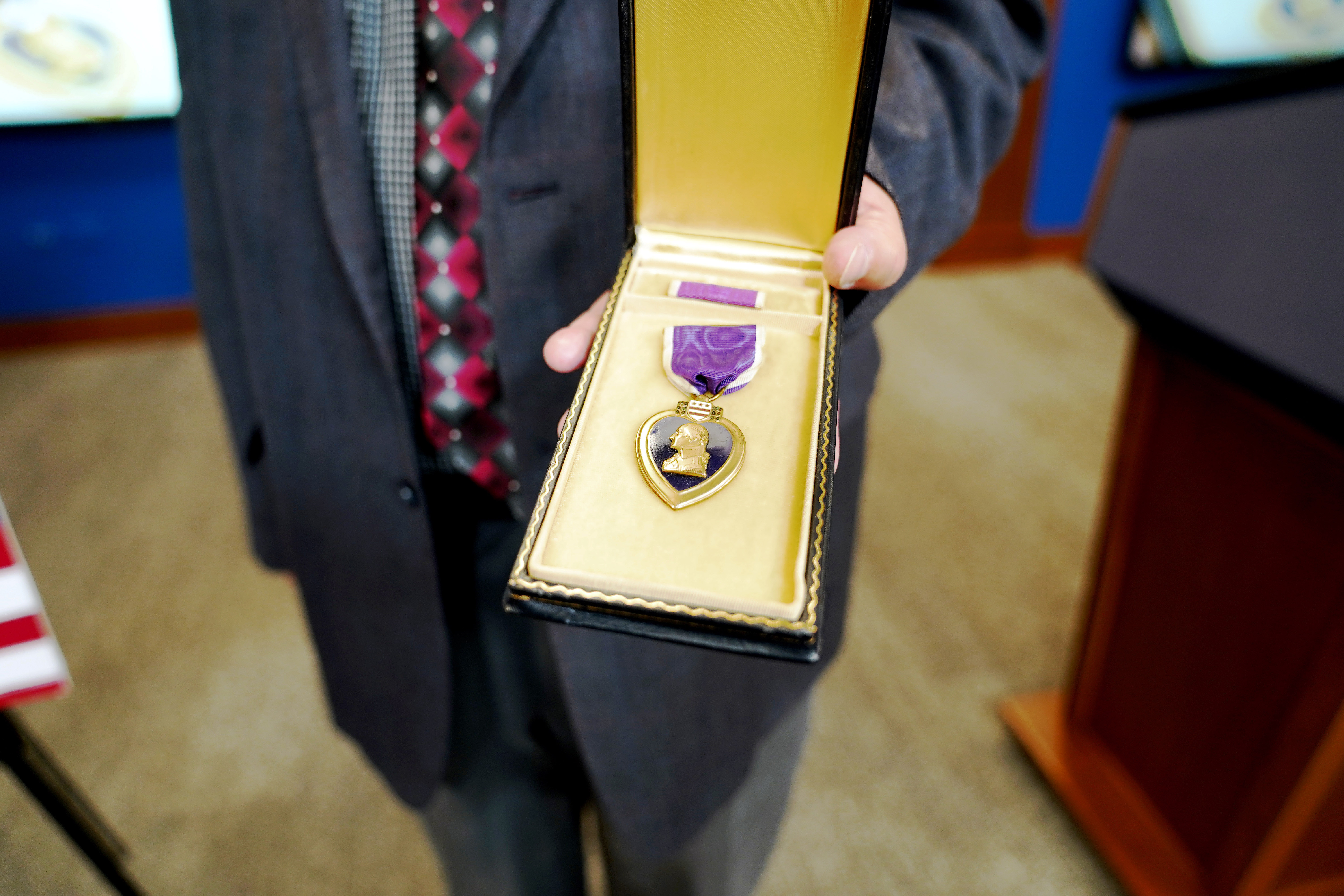 The Purple Heart awarded to Jerome Even after he was injured in the attack on Pearl Harbor, Dec. 7, 1941.