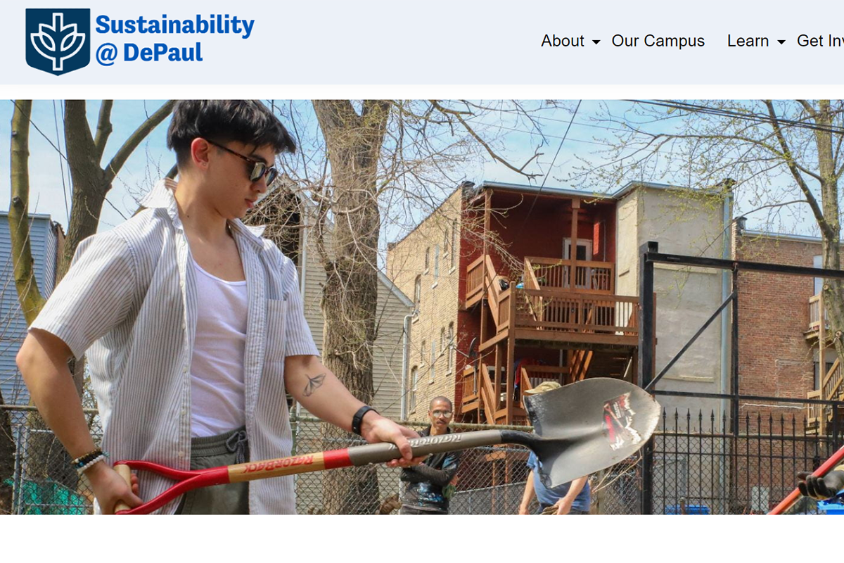 Screenshot of Sustainability at DePaul website