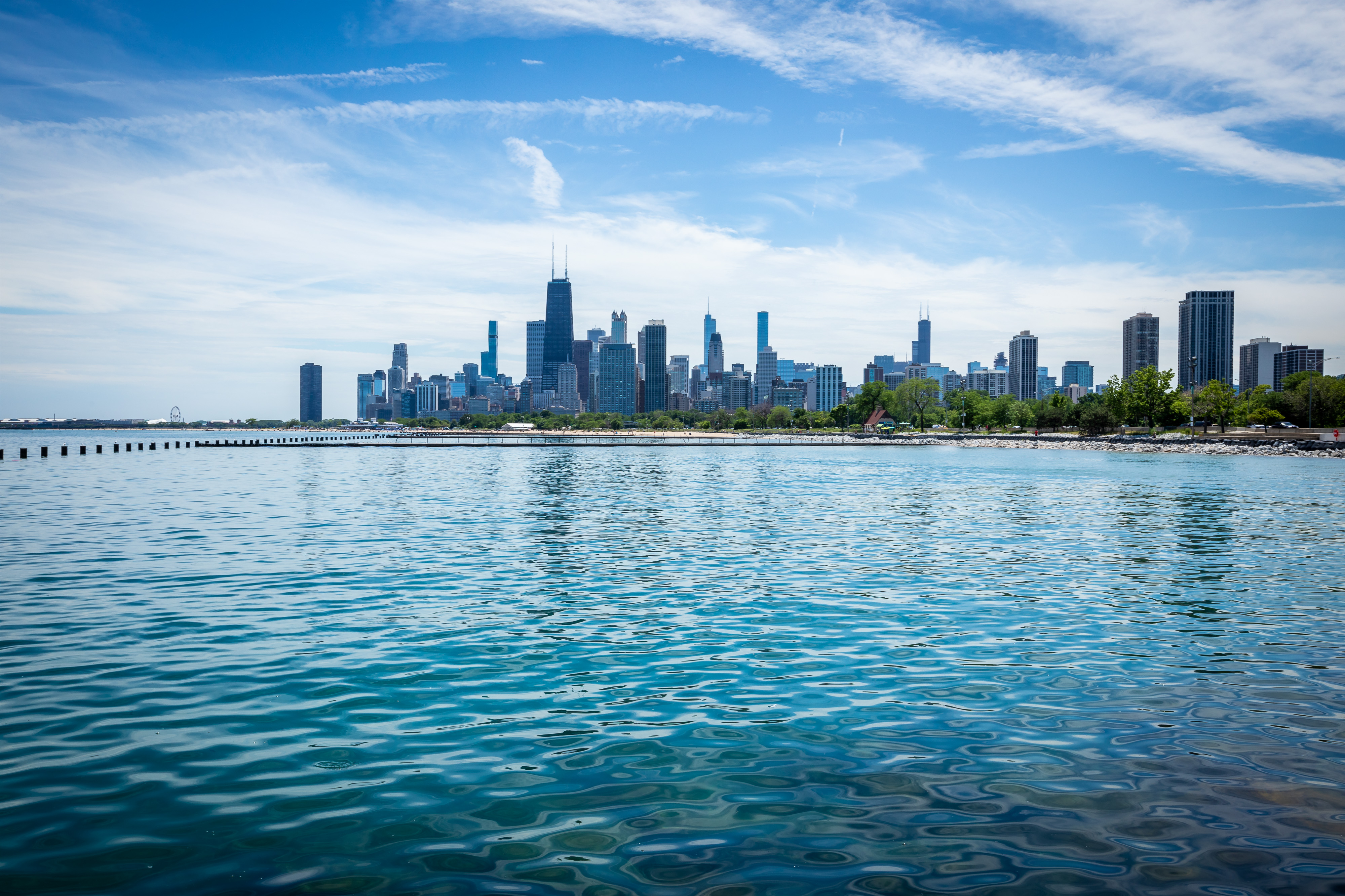 Chicago skyline across Lake Michigan