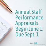 Staff performance appraisals open June 1, due Sept. 1