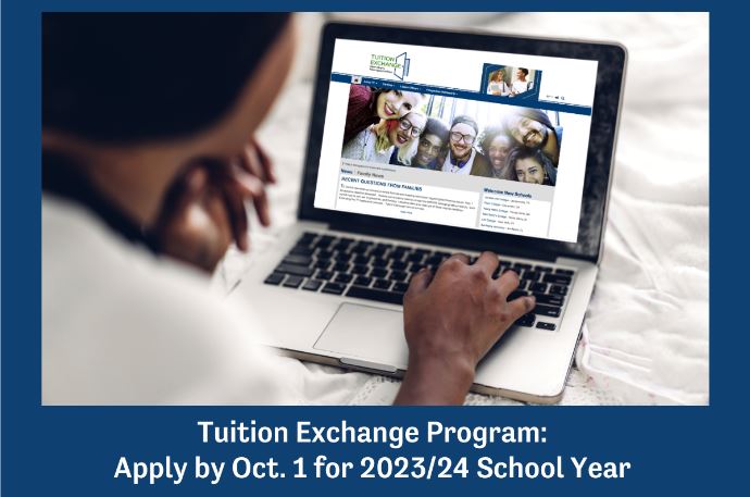 As shared via email, tuition exchange program applications for the 2023-24 academic year are being accepted until Oct. 1, 2022.