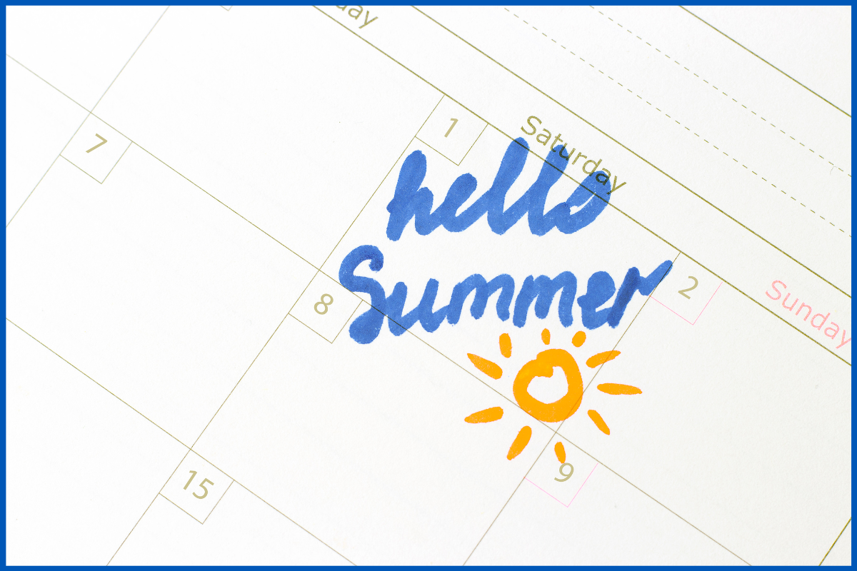 Calendar page with Hello Summer written on it