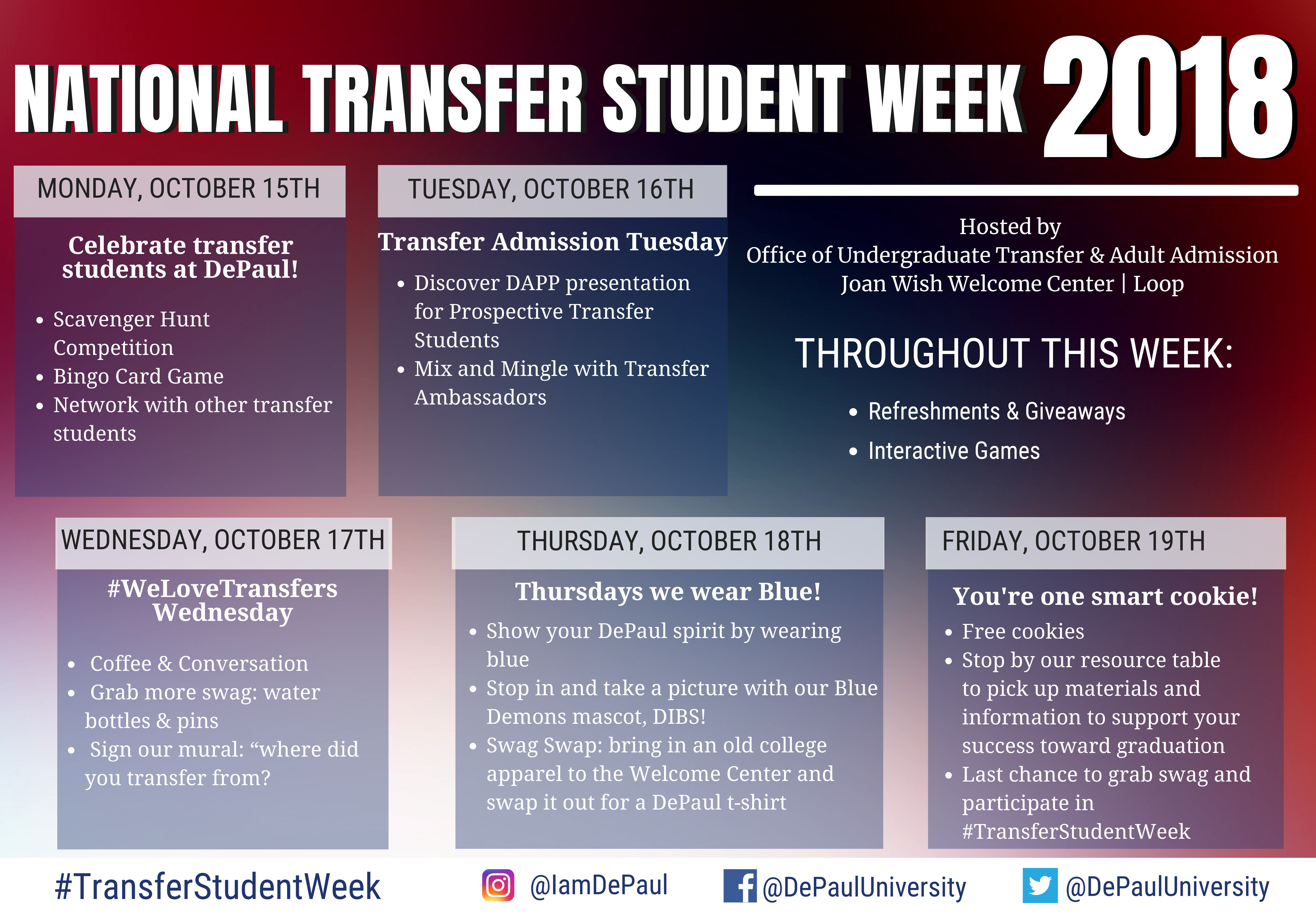 2018 Transfer Student Week schedule