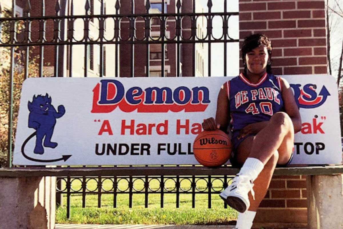 Diana Vines poses for the cover of the media guide for the 1988-89 basketball season.